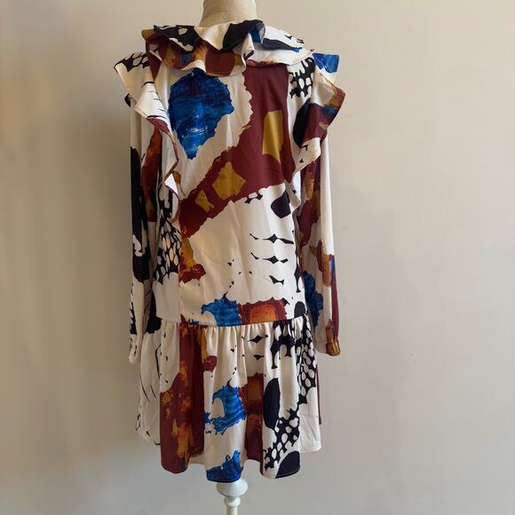 Mulla Ruffle Mini Dress Womens Small Art to Wear Boho Festival Maximalism Colors - Picture 3 of 11